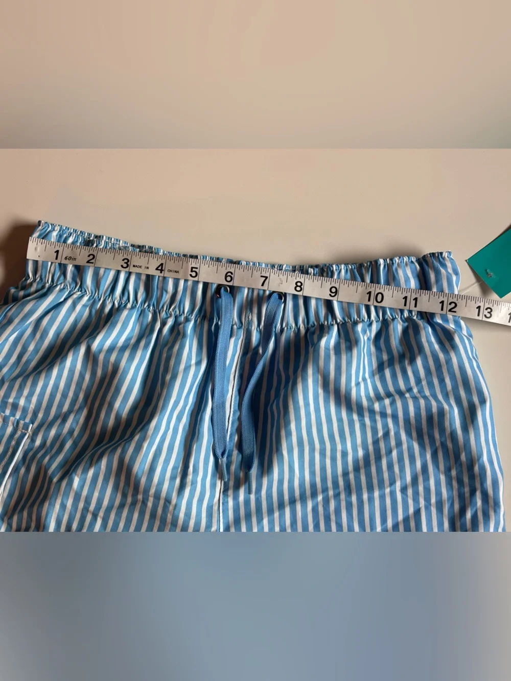 Outdoor Oasis Boys Blue & White Vertical Stripe Lined Swim Trunks, M 10/12, NWT